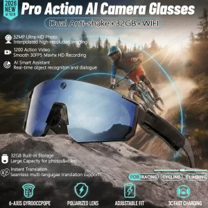AIGLASSZ Vision V25 – 8MP AI Camera Cycling Goggles, HD Anti-Shake Windproof Glasses