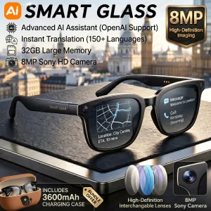 AIGLASSZ Vision V80 – 8MP 4K AI Smart Sunglasses, 3600mAh Case, 32GB & 160+ Languages