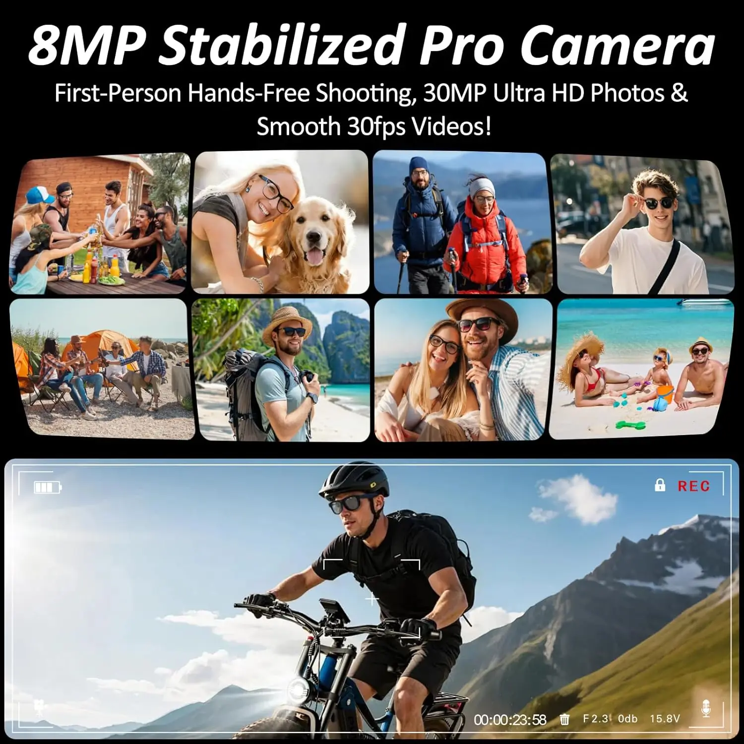 AIGLASSZ Vision V81 – 8MP Anti-Shake Smart Glasses with 3600mAh Case, 120+ Languages - Image 2