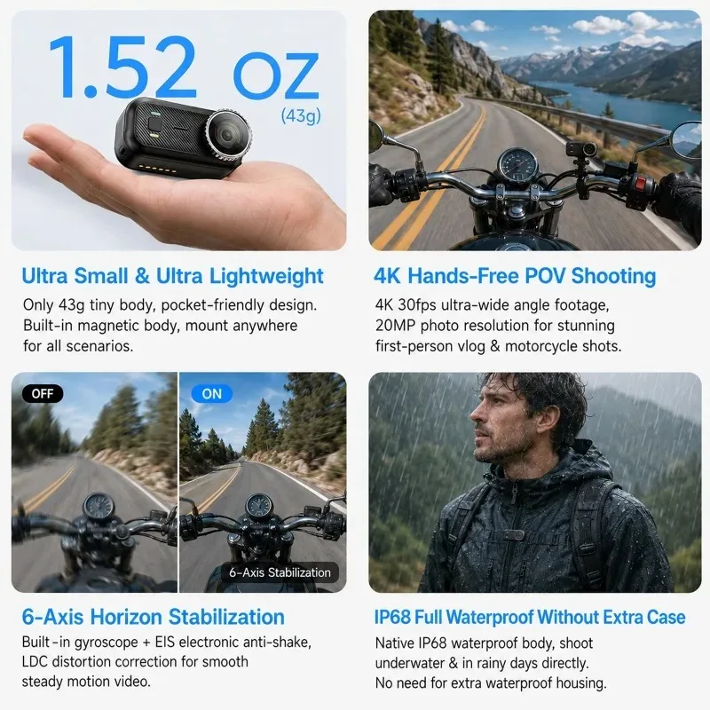 Yacdelo Apex 4K Thumb Action Camera – 6-Axis Stabilized, Touch Screen - Image 4