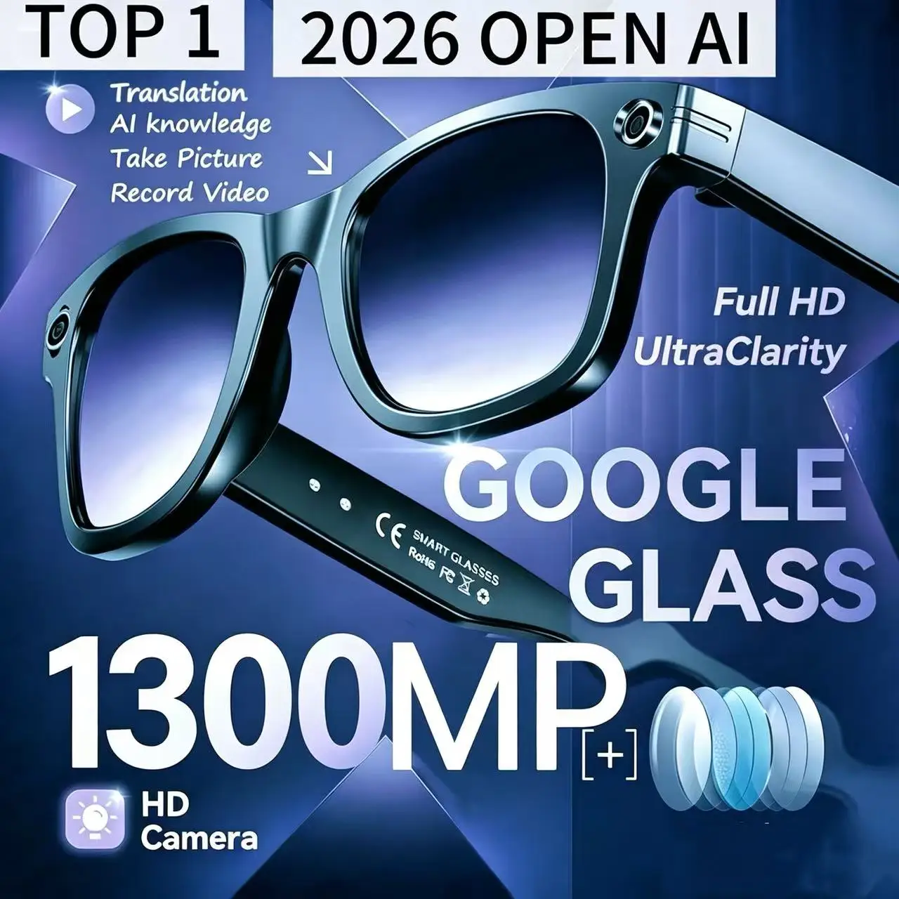 Top 1 AI Smart Sunglasses – 13MP Camera, 100+ Language Translation