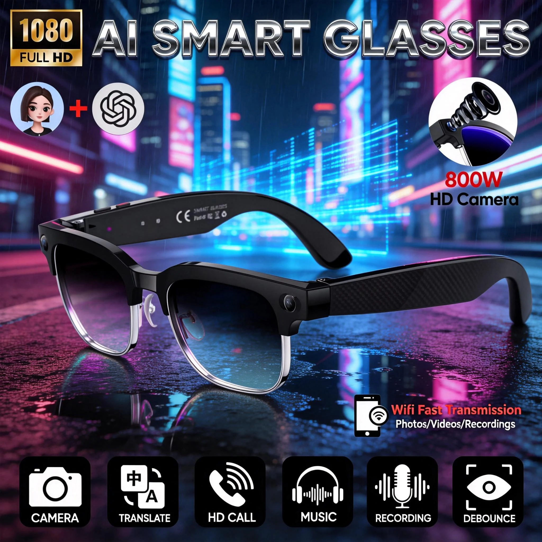 ELS AI Smart Glasses – 8MP Camera, Voice Assistant & Translation (IP66) - Image 8