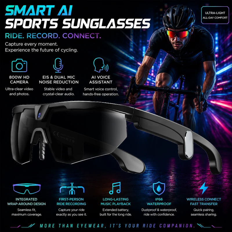 AIGLASSZ Vision V60 – Cycling Camera Smart Glasses, 8MP Anti-Shake Video & AI - Image 10