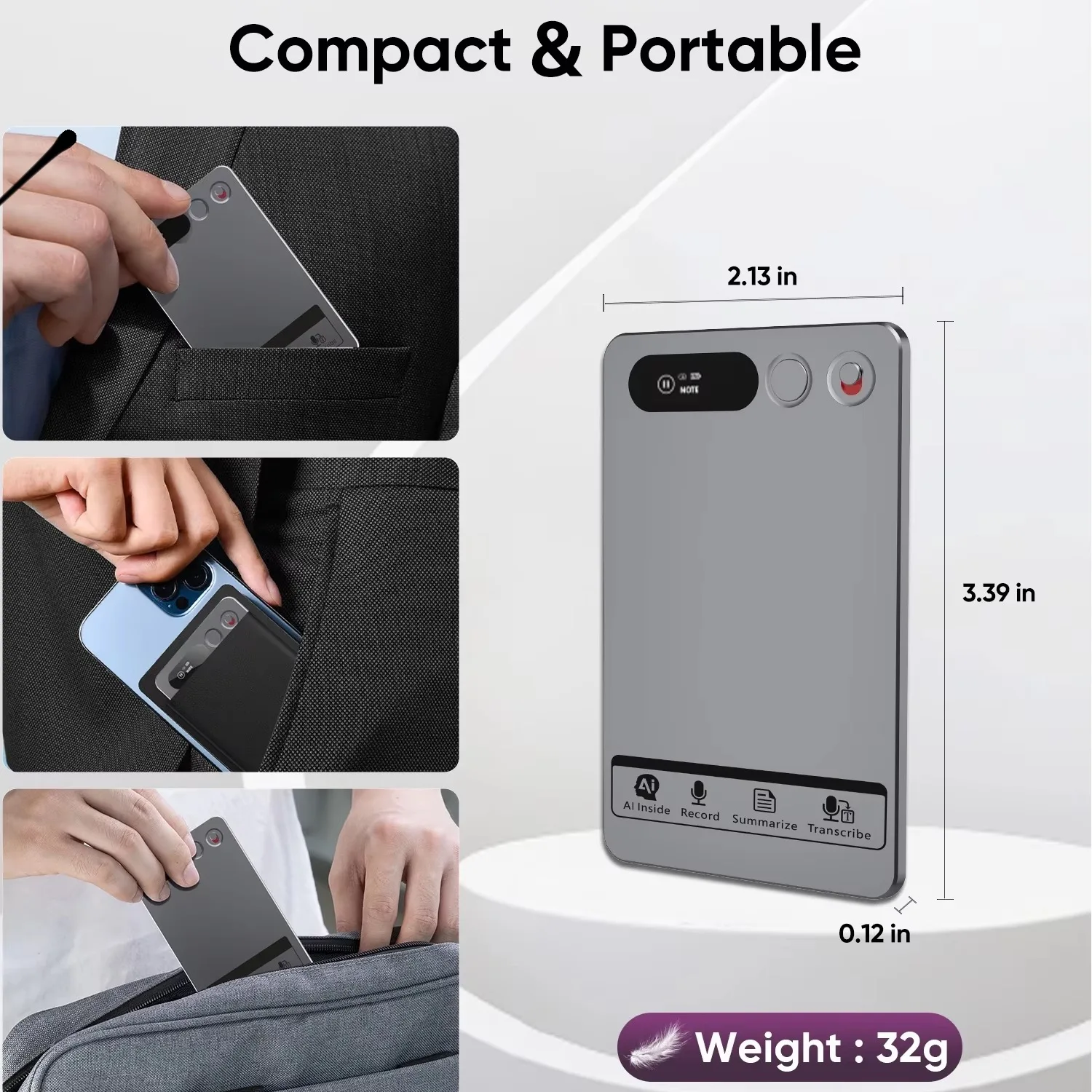 AIGLASSZ Note N16 – Magnetic AI Voice Recorder, 64GB, 118 Languages, App Summaries - Image 5