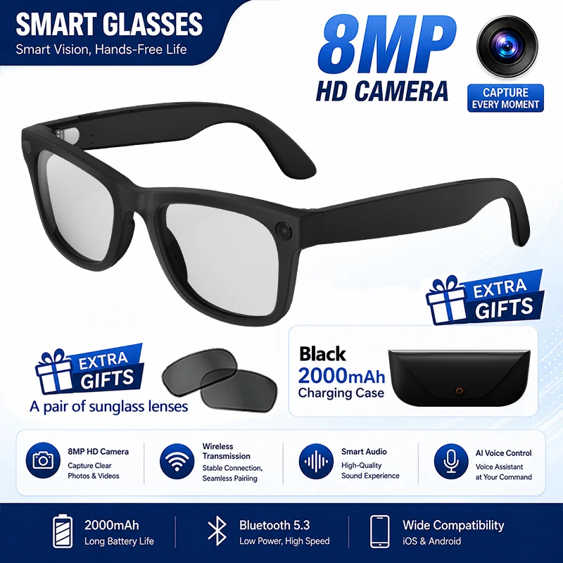 HD5 Ultra AI Smart Glasses – 8MP Camera & Real-Time Translation - Image 9