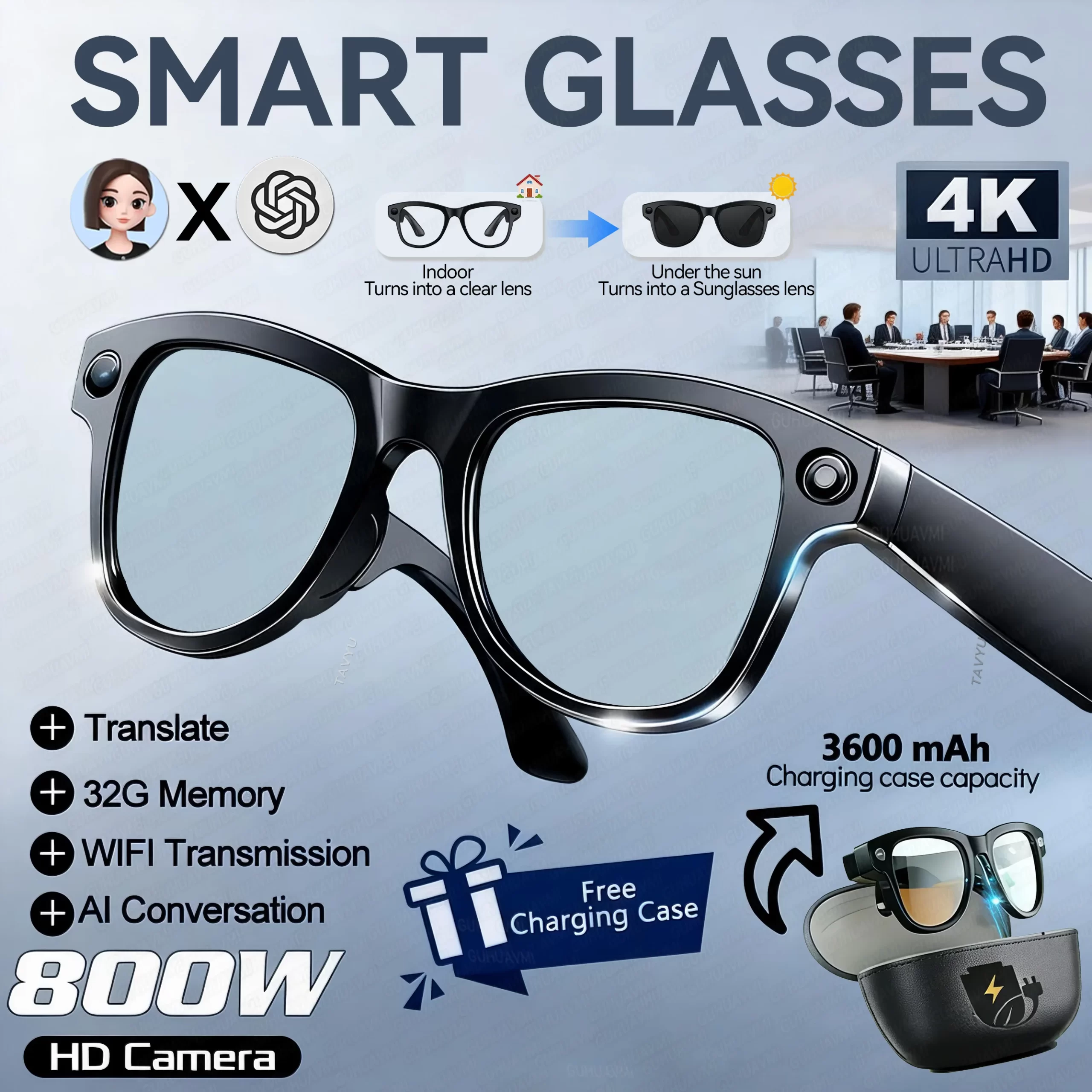 AIGLASSZ Vision V80 – 8MP AI Smart Sunglasses, 3600mAh Case, 32GB & 160+ Languages - Image 8