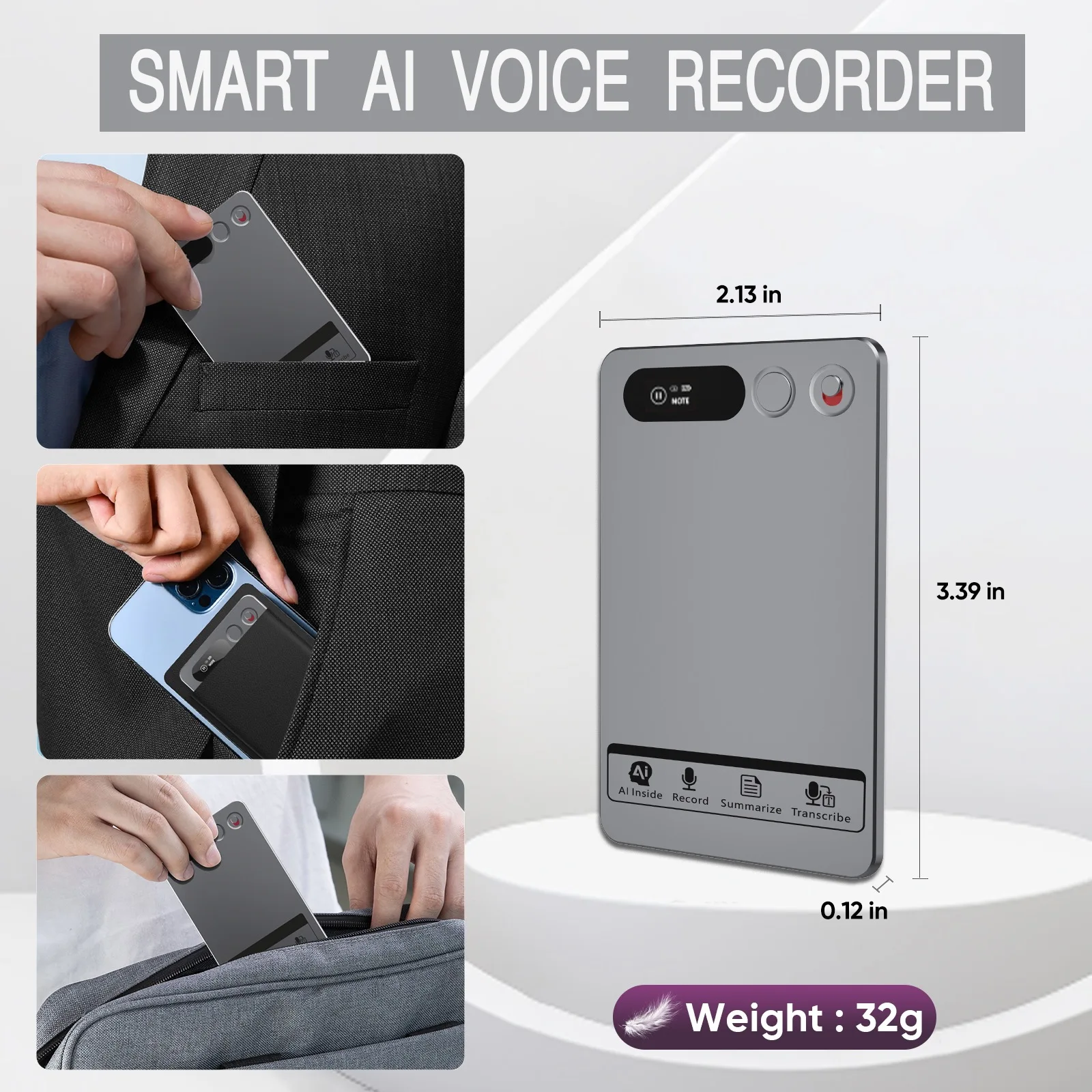 AIGLASSZ Note N07 – Mini AI Voice Recorder, 118 Languages, ChatGPT App Transcription