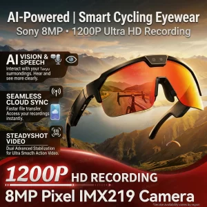 AIGLASSZ Vision V41 – AI Cycling Goggles, 1200P Anti-Shake Camera, Open-Ear Audio