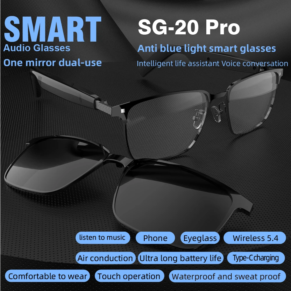 SG-20 Pro 2-in-1 Bluetooth Audio Glasses – Convertible Sun & Clear Lenses - Image 2