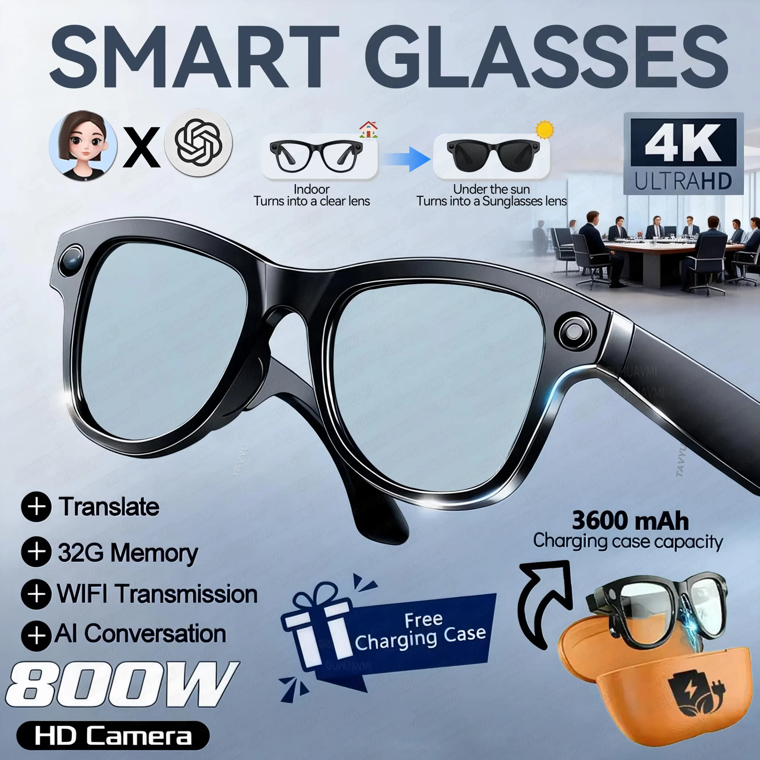 AIGLASSZ Vision V80 – 8MP AI Smart Sunglasses, 3600mAh Case, 32GB & 160+ Languages - Image 11