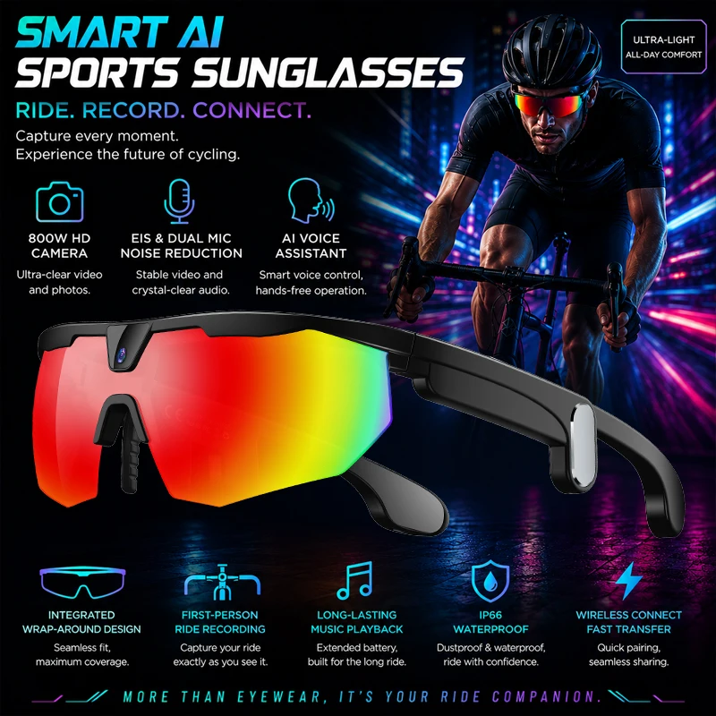 AIGLASSZ Vision V60 – Cycling Camera Smart Glasses, 8MP Anti-Shake Video & AI - Image 7