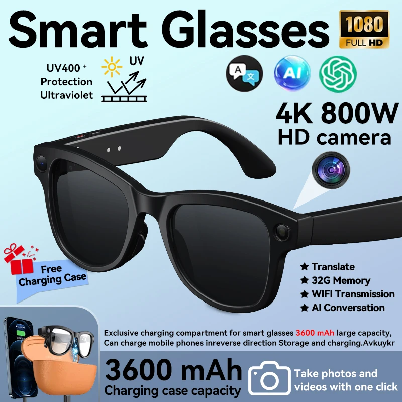 AIGLASSZ Vision V82 – AI Smart Glasses, 1080P Video, 3600mAh Case & 120-Language Translation - Image 9