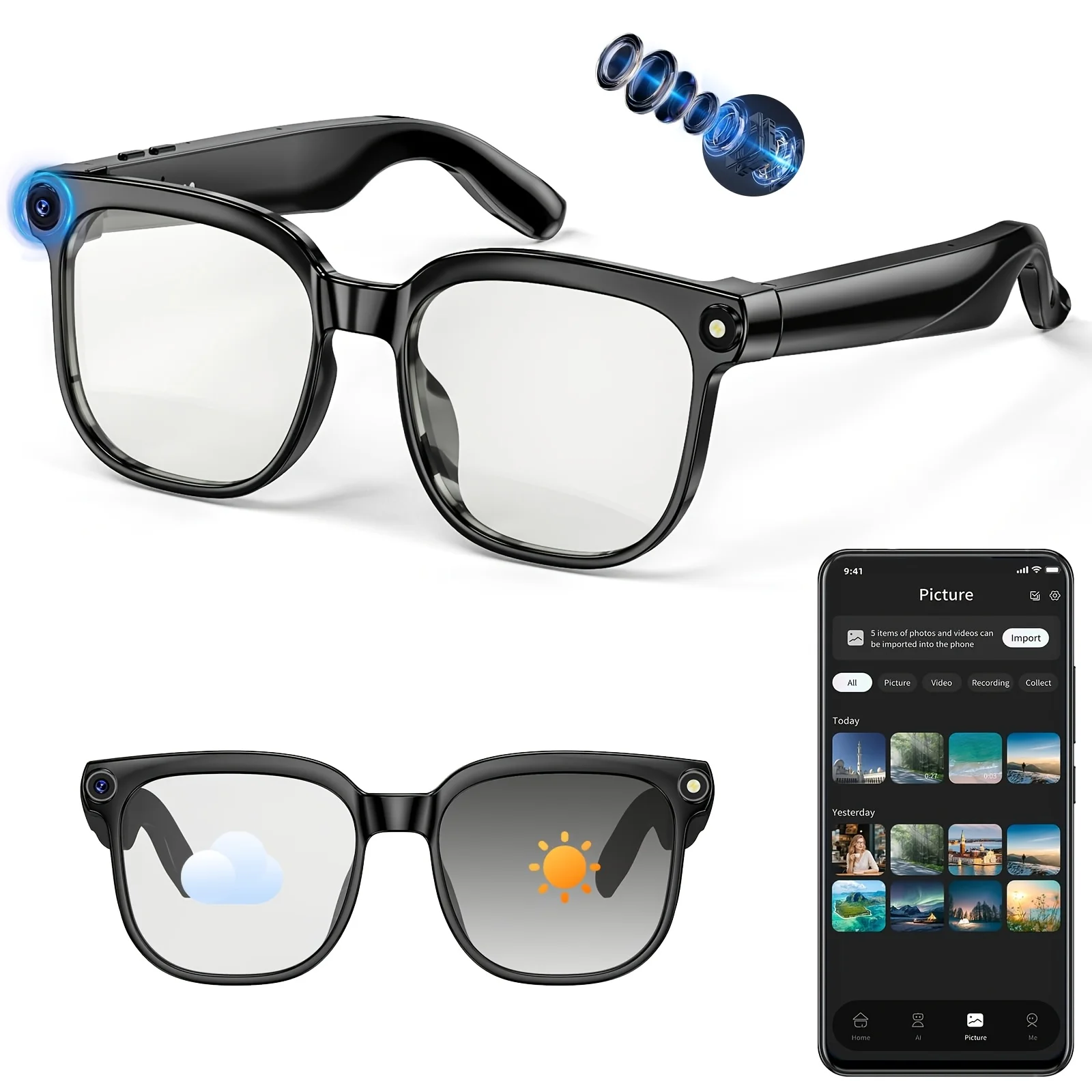 AIGLASSZ Vision V43 – 8MP Smart Camera Glasses, Photochromic Lenses, Translation - Image 9