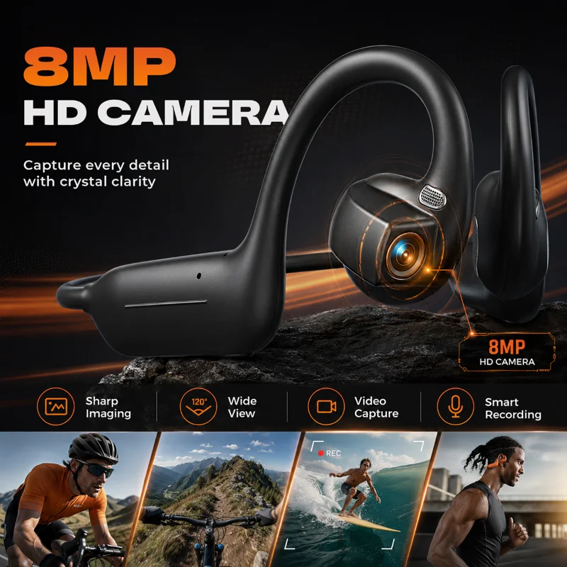 E12 Bone-Conduction Sports Earbuds – AI Translator & HD Camera