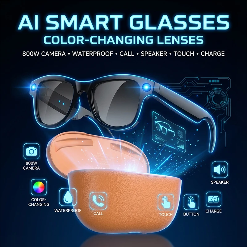 AIGLASSZ Vision V64 – AI Camera Smart Sunglasses, Photochromic Lenses, Calls