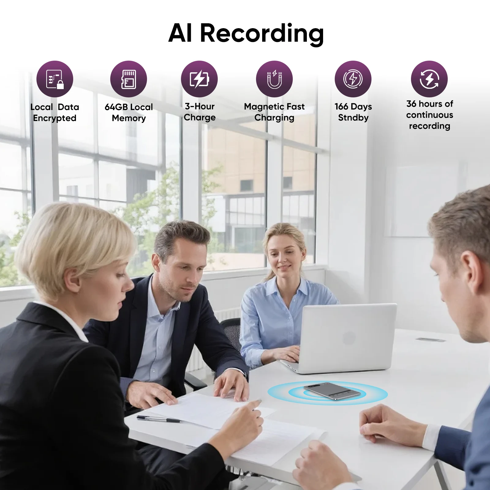 AIGLASSZ Note N07 – Mini AI Voice Recorder, 118 Languages, ChatGPT App Transcription - Image 2