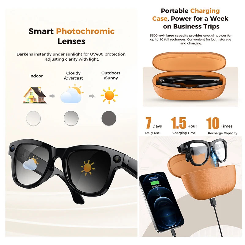 M02 Ultra AI Smart Glasses – 8MP Camera, Translation & 3600mAh Case - Image 2