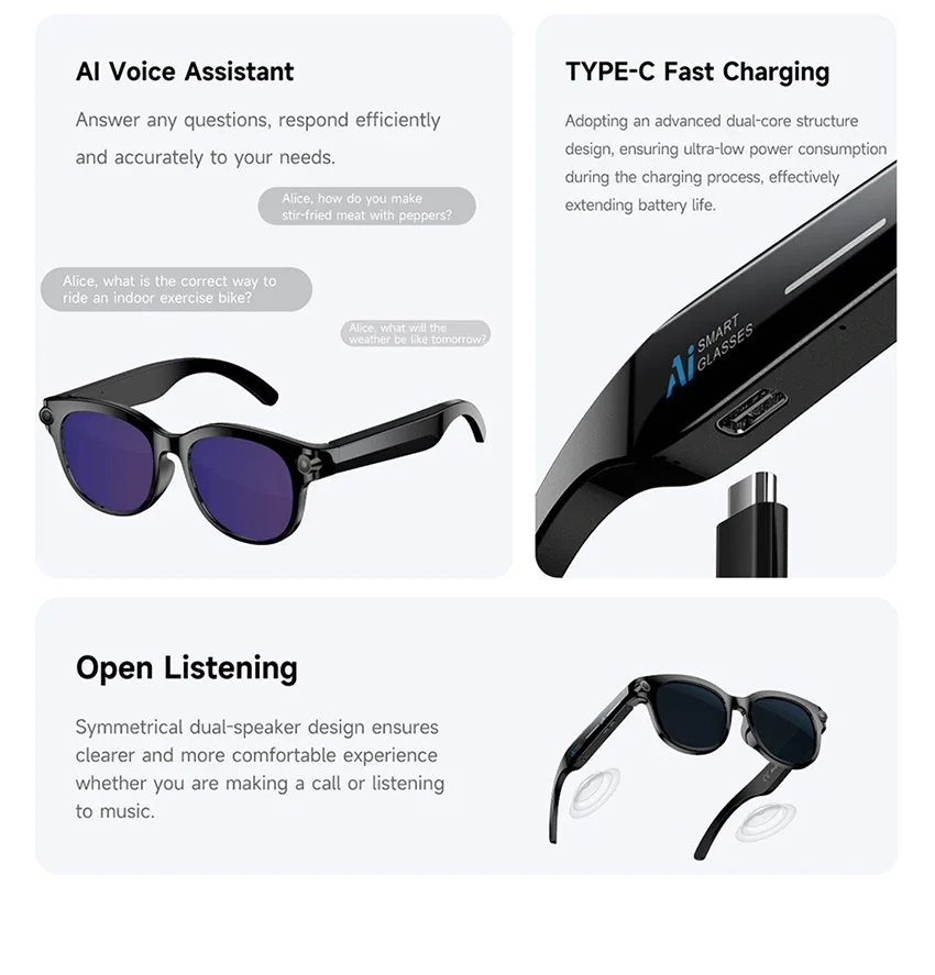 Lenovo AI Smart Glasses – 8MP Camera, Translation & Meeting Notes - Image 3