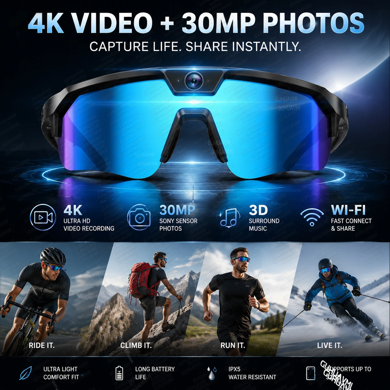 AIGLASSZ Vision V42 – AI Sports Glasses, Anti-Shake Camera, Windproof Design - Image 4