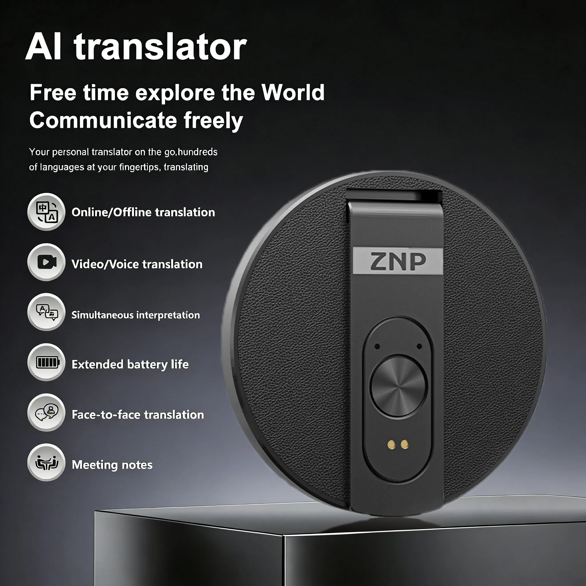 ZNP Magnetic AI Voice Translator – 150+ Languages, Offline Mode