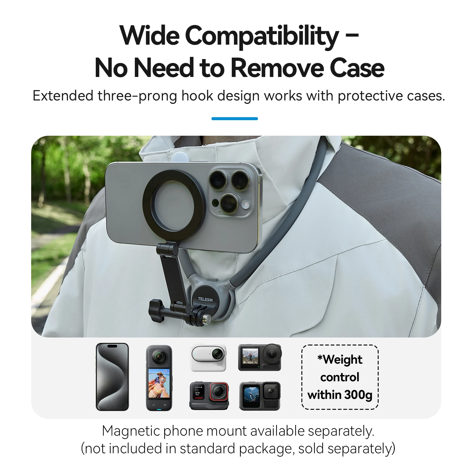 Telesin 2-in-1 Neck Mount for Phones & Action Cameras - Image 5