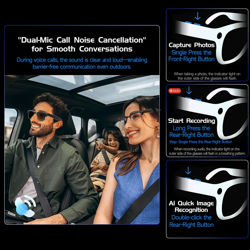 AIGLASSZ Vision V50 – 4K Ultra HD AI Smart Glasses, 8MP Camera, Voice Assistant - Image 6