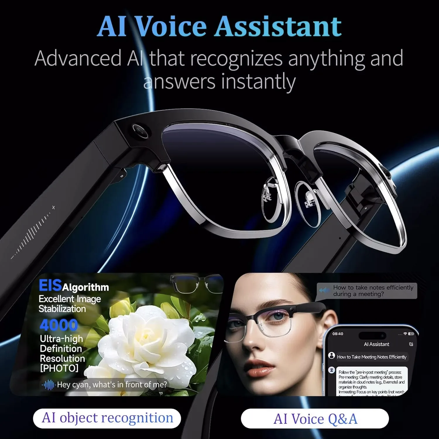 AIGLASSZ Vision V75 – AI Smart Glasses with 8MP Camera & HD Video - Image 3