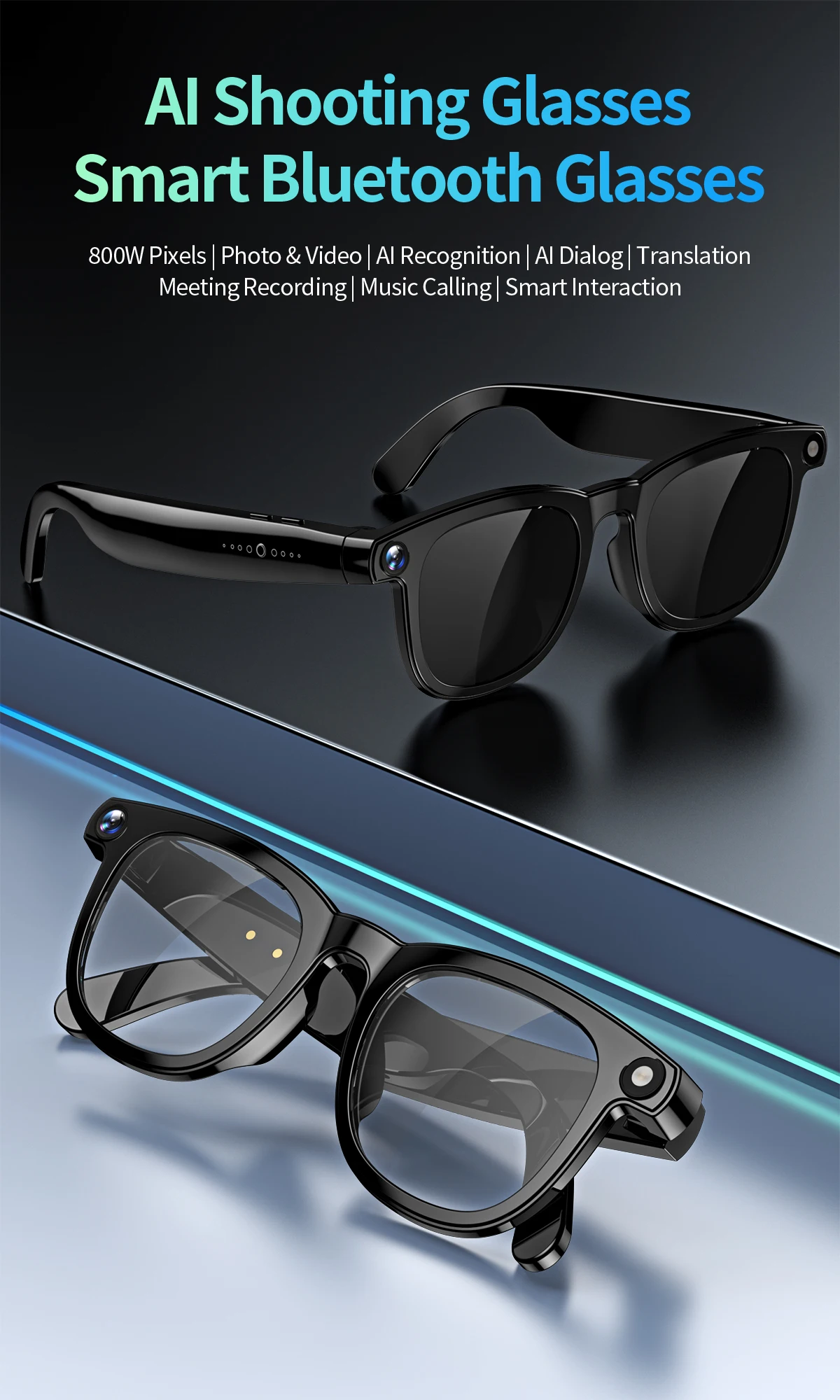 AIGLASSZ Vision V78 – 2-in-1 4K AI Smart Glasses, 8MP Camera, Calls & Translation - Image 2