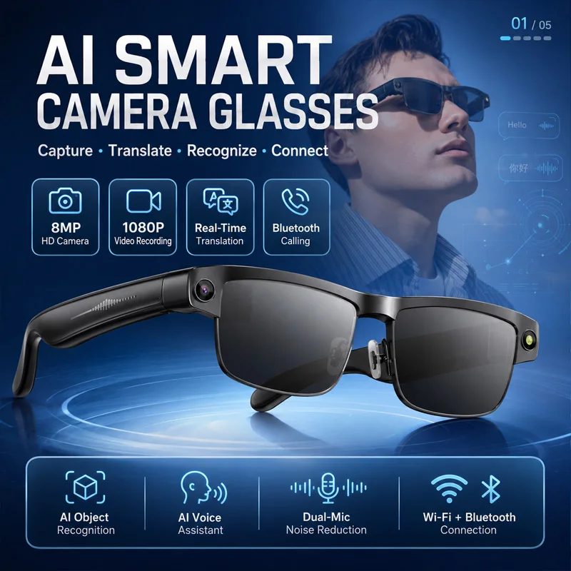 AIGLASSZ Vision V44 – 8MP AI Smart Glasses, Anti-Shake Video & Translation - Image 2
