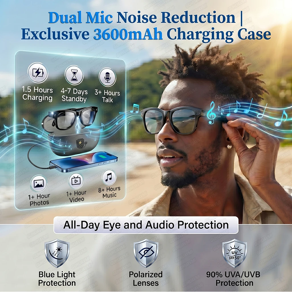 AIGLASSZ Vision V80 – 8MP AI Smart Sunglasses, 3600mAh Case, 32GB & 160+ Languages - Image 3