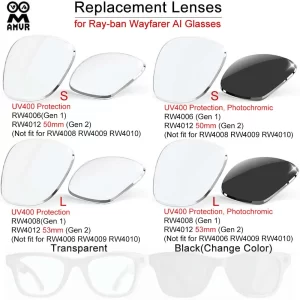 AMVR Lightweight Replacement Lenses for Ray-Ban Meta Wayfarer