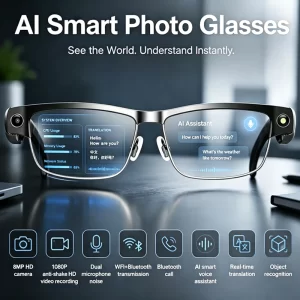 AIGLASSZ Vision V44 – 8MP AI Smart Glasses, 1200P Anti-Shake Video, Translation