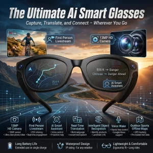 AIGLASSZ Vision V63 – 13MP POV AI Smart Glasses, Live Streaming, Translation & 32GB