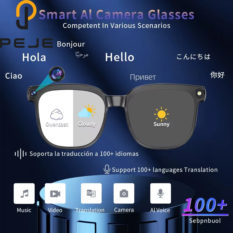 Peje AI Smart Glasses – 1080P Camera, ChatGPT Assistant & Translation