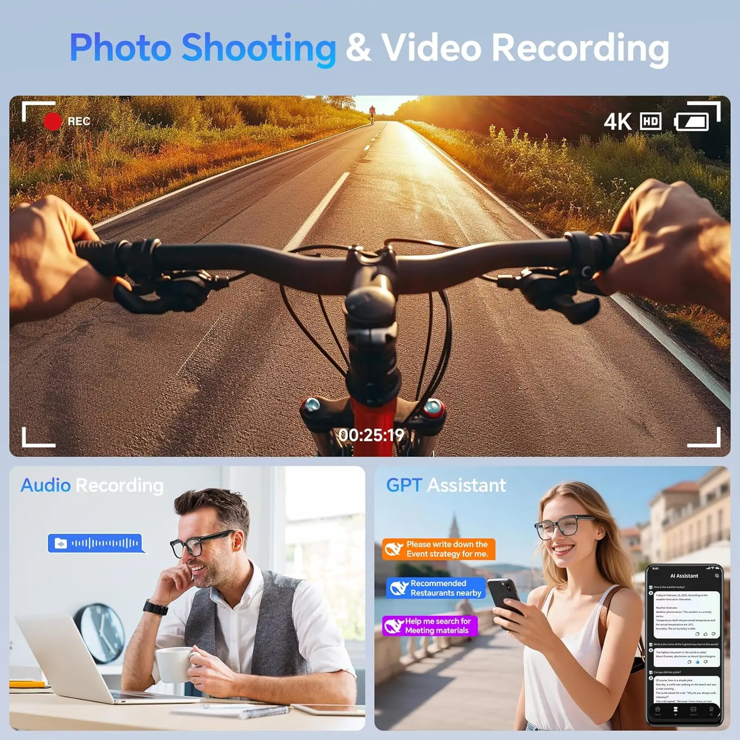 AIGLASSZ Vision V77 – Camera Sunglasses, 1080P Video, ChatGPT & Translation - Image 3
