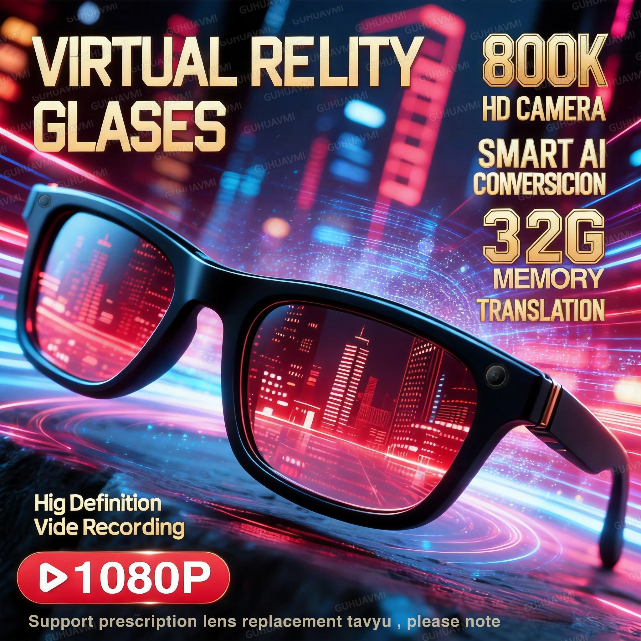 AIGLASSZ Vision V77 – Sunglasses, 1080P Camera, ChatGPT, 32GB & Translation