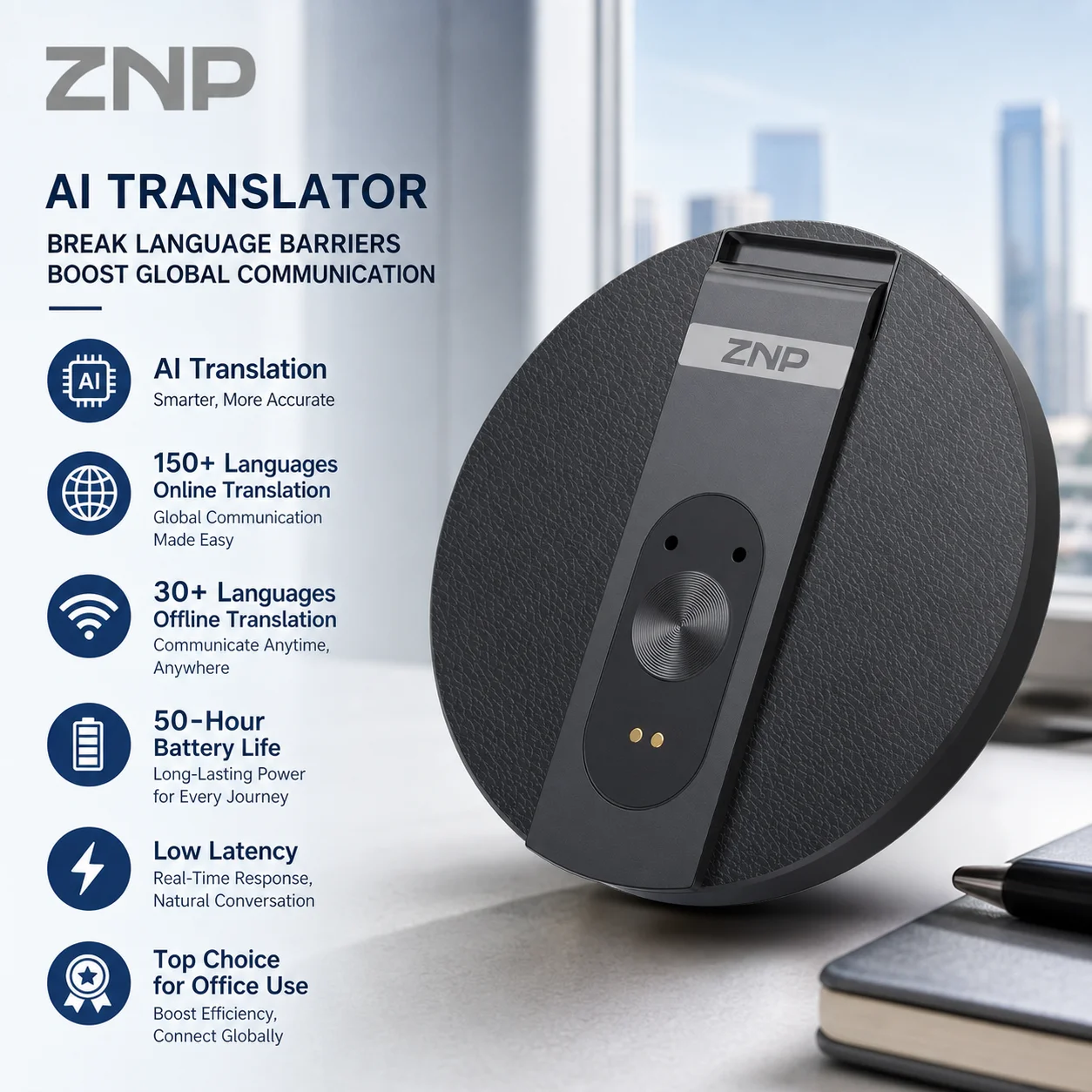 ZNP Ultra-Thin AI Voice Translator – Magnetic Foldable Phone Stand