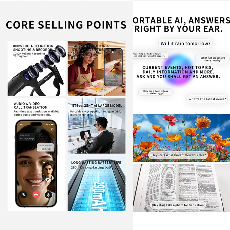CY03 AI Smart Glasses – 8MP Camera, 1080P Video & Live Translation - Image 4
