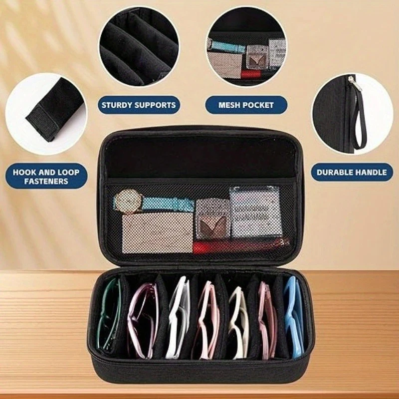 AIGLASSZ Case C14 – Multi-Slot Eyeglass Storage Organizer, 6/7/8 Grid Travel Case - Image 2