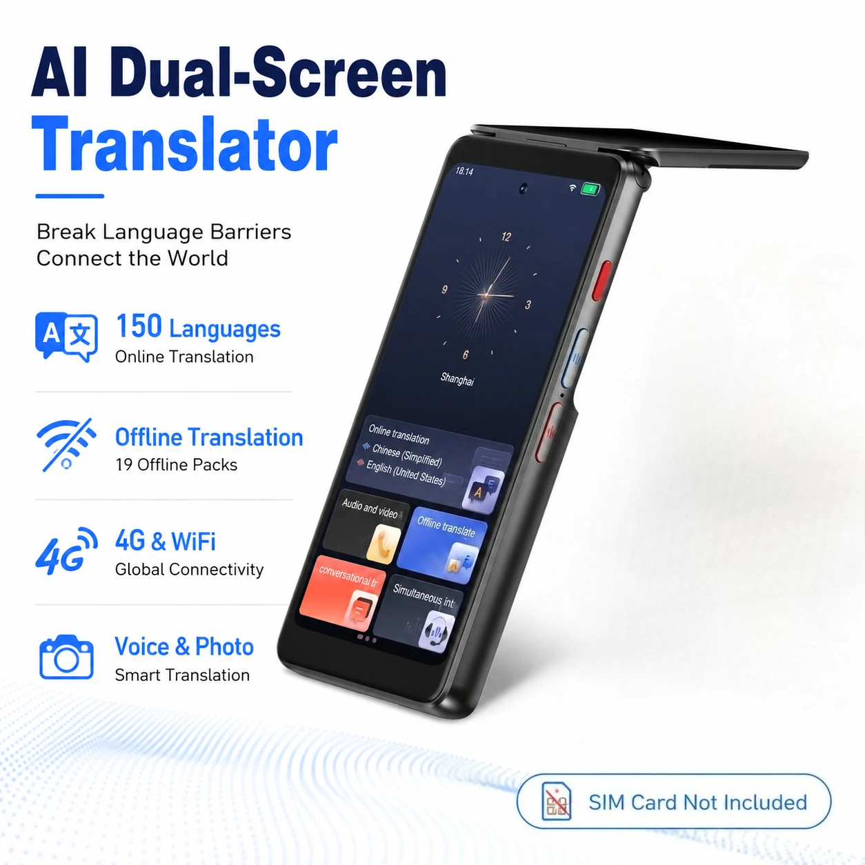 T90 Dual-Screen AI Translator – 150 Languages, 4G & Offline