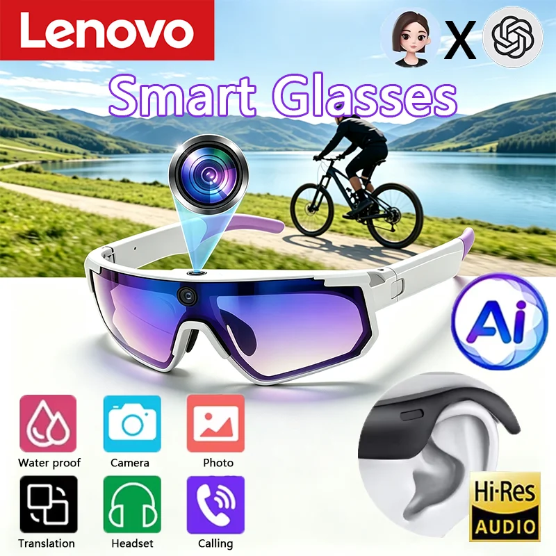 Lenovo 16MP 8K Anti-Shake Camera Cycling Sunglasses – 32GB Windproof