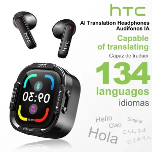 HTC NE70 Bluetooth 6.0 Earbuds – Touchscreen Case & AI Translator