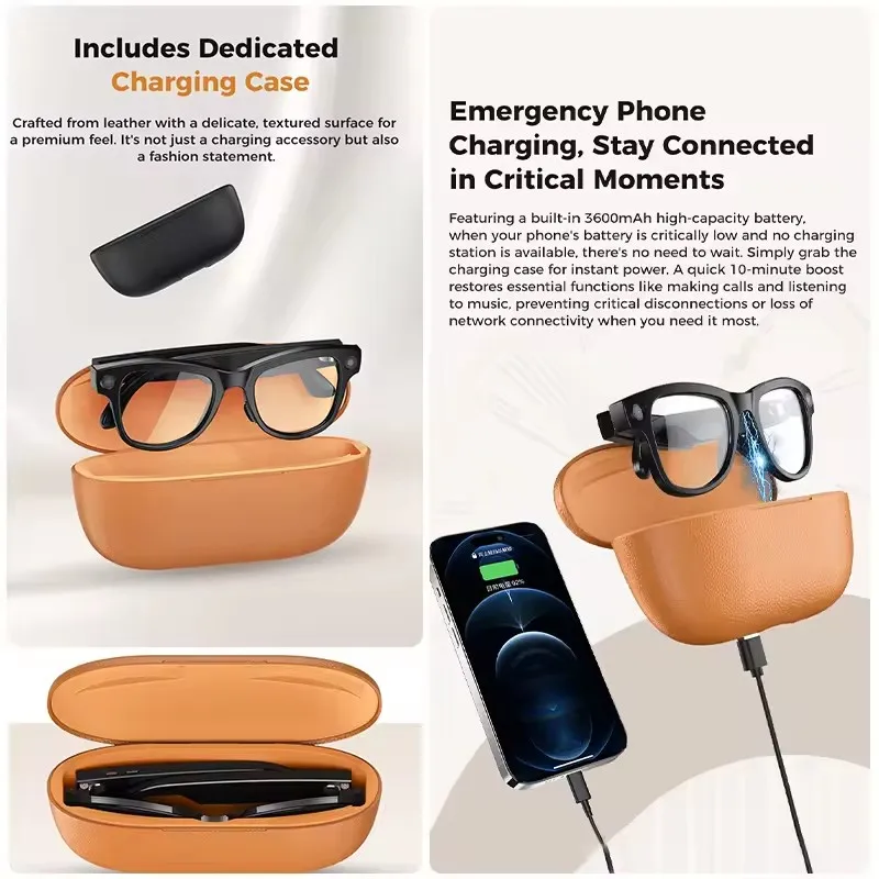 AIGLASSZ Vision V82 – AI Smart Glasses, 1080P Video, 3600mAh Case & 120-Language Translation - Image 2