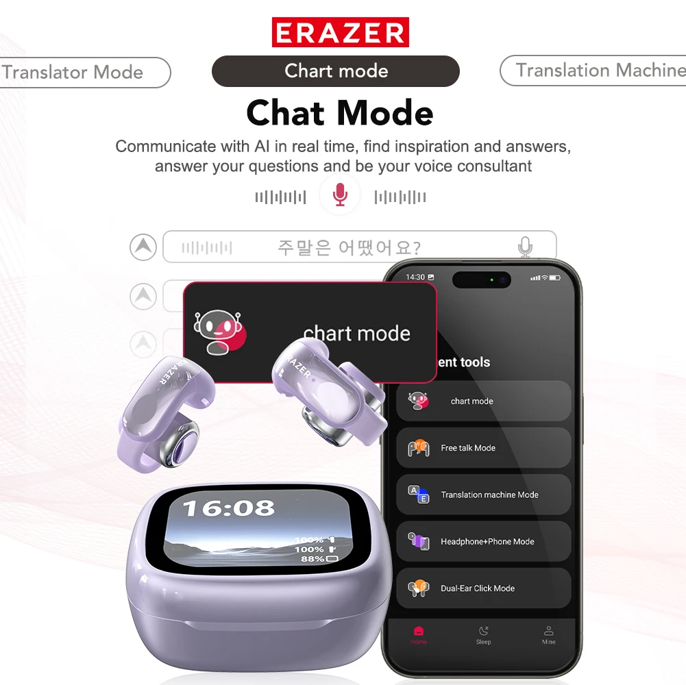 Erazer XF28 Bluetooth 6.0 Open-Ear Translation Earbuds - Image 2