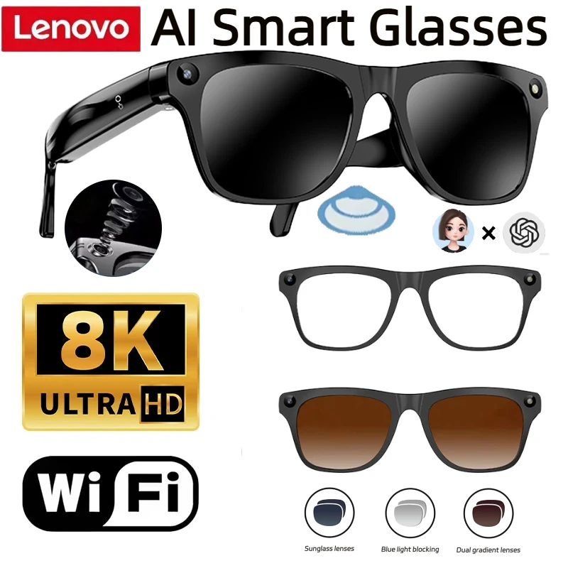 Lenovo 4K 8MP AI Smart Glasses – 32GB, 3600mAh Case & Translation