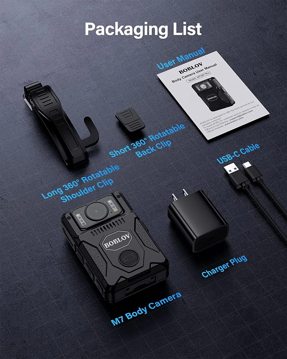 Boblov M7 1080P GPS Body Camera – 4000mAh, 128GB, 180° Rotating - Image 6