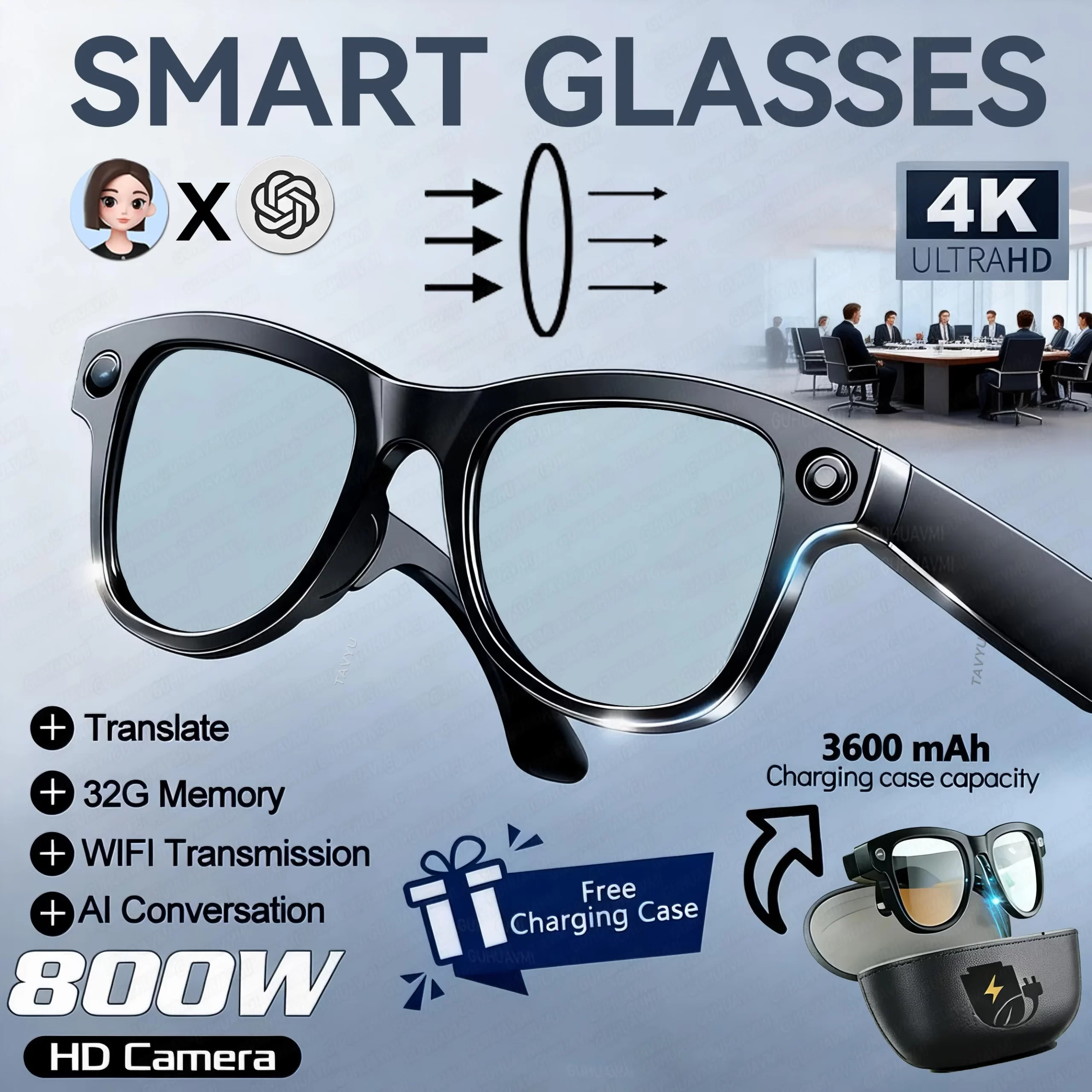AIGLASSZ Vision V81 – 8MP Anti-Shake Smart Glasses with 3600mAh Case, 120+ Languages - Image 12
