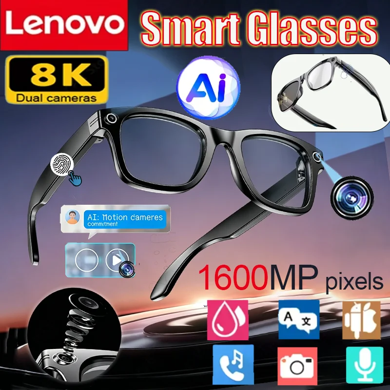 Lenovo 8K 16MP AI Smart Sunglasses – ChatGPT, Touch Control & Calls