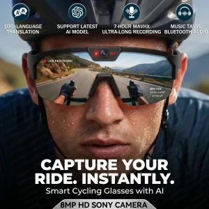 AIGLASSZ Vision V30 – 8MP AI Sports Camera Goggles, Anti-Shake Cycling Video Glasses
