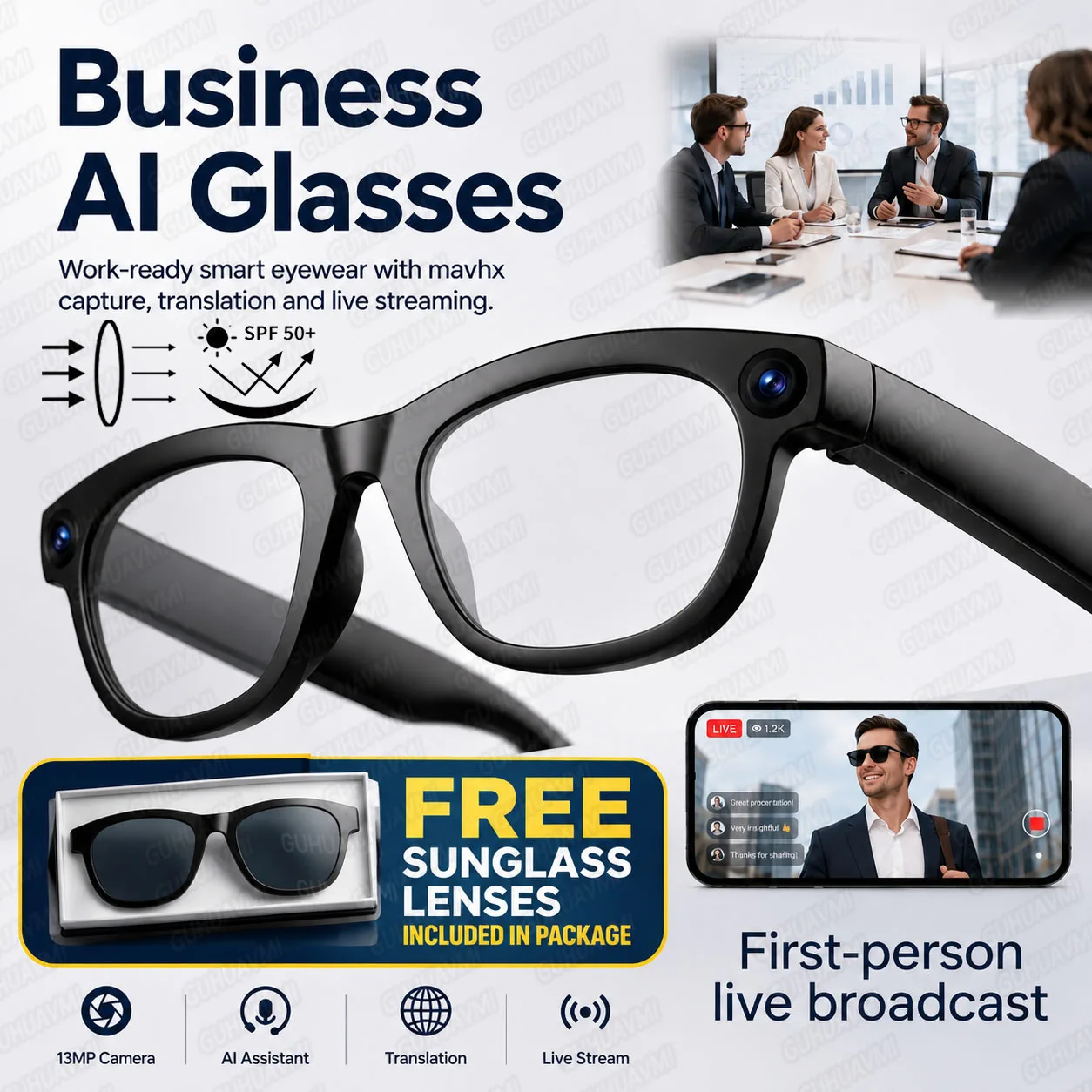 AIGLASSZ Vision V63 – 13MP POV AI Smart Glasses, Live Streaming, Translation & 32GB - Image 7